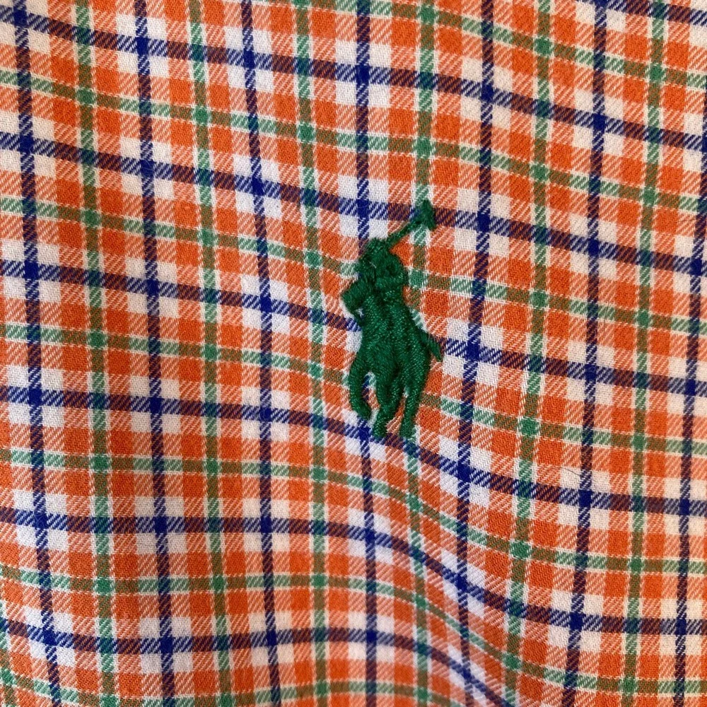 Polo Ralph Lauren Mens XL Orange Blue Plaid Button Down Shirt Cotton Long Sleeve